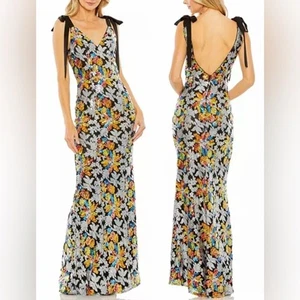 NUEVO Vestido Mac Duggal Embellecido Lazo Correa Cuello en V Columna 26864 Talla 8 - Imagen 1 de 9