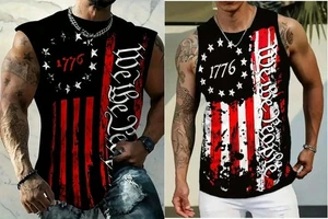 MENS, "WE THE PEOPLE" 3D Sleeveless and Tank-Top American Flag  Shirts (NEW) - Picture 1 of 19