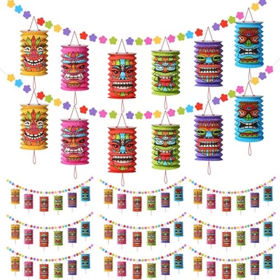 12 piezas decoraciones de fiesta hawaianas Luau de 10 pies tiki y flores linternas pancarta... Foto 1 de 4