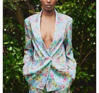 Zara Women’s Floral Blazer Small Blue Pink Yellow Flowers NWOT Jacket - Image 1 of 4