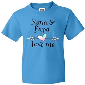 Inktastic Nana And Papa Love Me- Heart Grandchild Youth T-Shirt Family Grandma - Picture 1 of 8