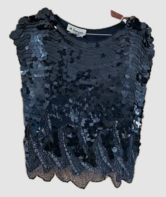 Top vintage St. Honore lentejuelas cuentas a mano seda negro sin mangas para mujer L usado en excelente estado  Foto 1 de 4
