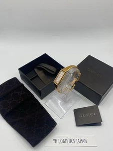 (Excellent) Gucci 1500L Gold Pink 1P Diamond Rectangle Qz Ladies Watch - Picture 1 of 22
