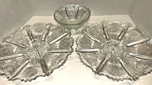 (Gruppe von 3) Vintage HIGBEE DISTEL Pressglas (2) flache SCHALEN und 6" Schüssel - Bild 1 von 5