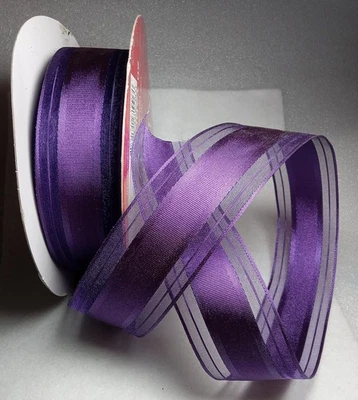 Kirkland Wìre-Edge Ribbon 1.5 In x Approx 37 Yards Purple Satin & See Through - Image 1 of 4