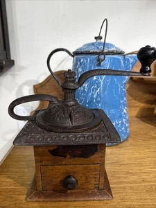 Antique  Coffee Grinder Mill Cast Iron Dovetail Ornate Rustic Farmhouse Country - Picture 1 of 14
