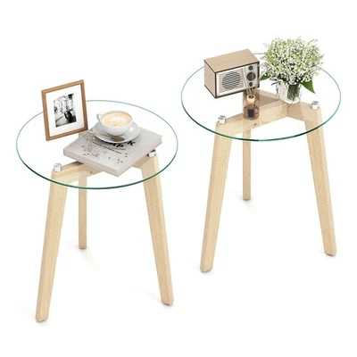 Modern Tempered Glass End Table Set of 2 with Transparent Tabletop for Office - Image 1 of 4