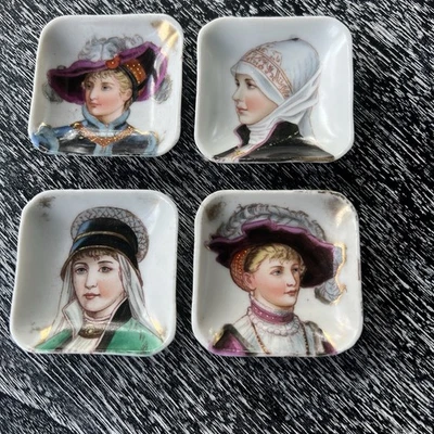 Lote De 4 Antiguas Alfombrillas De Mantequilla Victorianas-Retrato Pintado A Mano Dama Damas Años 1900 Foto 1 de 4