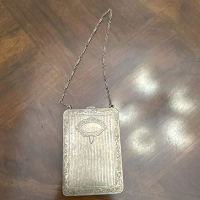 Antiguo monedero compacto alemán color plata damas danza aleta moneda dinero Foto 1 de 4