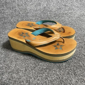 Reef Wooden Wedge Y2k Thong Sandals Womens Sz 7 Brown Floral Flip Flops - Picture 1 of 11