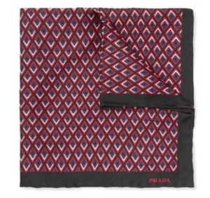 Prada 100% Silk Pocket 12" Square Black-Multi Handkerchief Made in Italy New - Picture 1 of 4