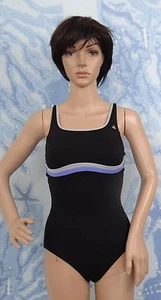 USED AQUA SPHERE NAZCA Black w gray/purple stripe keyhole back Swimsuit,SZ 32/6 - Picture 1 of 5