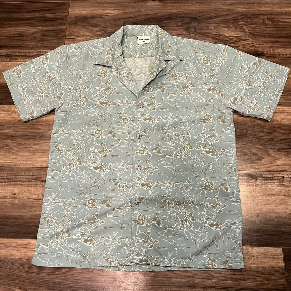 Rip Curl Shirt Mens Medium 14 Short Sleeve Button Up Green / Blue - Image 1 of 4