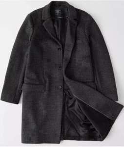 Abercrombie & Fitch  Wool-Blend Topcoat Men's Coat Grey Pattern size L - Picture 1 of 16