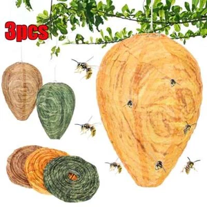 3pcs Wasp Nest Decoy - Hanging Fake Wasp Nest Bee Repellent Outdoor Hanging - Picture 1 of 16
