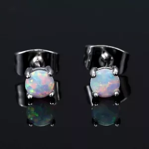 3mm Genuine Fire Opal Round Gemstone 925 Sterling Silver Women Stud Earrings - Picture 1 of 2