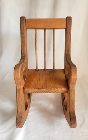 Vintage Antique Wood Large Doll / Bear Handmade Rocking Chair 13.5" - GREAT Cover