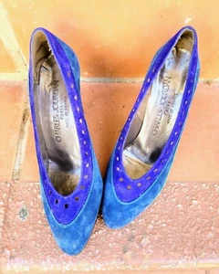 Charles Jourdan FRANCE Women SHOES Blue Purple Suede 6B HEELS Classic Pump - Picture 1 of 3