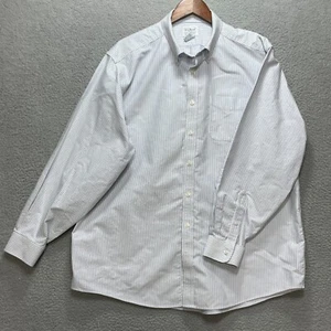 LL BEAN Mens XL Canvas Shirt White Blue Stripes Long Sleeve Traditional Fit Work - Picture 1 of 7