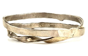 RAB Artist Signed Handmade Sterling Silver Bangle Bracelet 8.5 " Hammered Twist - Picture 1 of 8