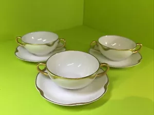 Set Of 3 Gold Accented Thomas Limoğes Two Handle Cup And Saucers GREAT CONDITION - Picture 1 of 9