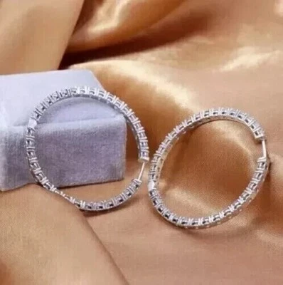  In 925 Silver  2.5Ct Round Cut Inside-Out Hoop Earrings Lab Grown Diamond/CVD Foto 1 de 4