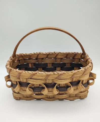 Vintage Handmade Basket Flat Back Curls Woven Handle 1999 Cover