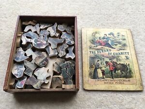 SCARCE C1850s VINTAGE THE REWARD OF CHARITY INDESTRUCTIBLE DOUBLE PUZZLE
