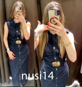 VESTIDO MIDI ZARA MUJER NUEVO Z1975 CINTURÓN DRAPEADO DENIM ÍNDIGO XS-XL 3394/576/405 - Imagen 1 de 2