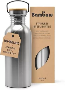 32 Oz Water Bottle | Metal Water Bottle | Non-Insulated Single Wall Stainless Wa - Picture 1 of 4
