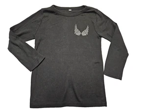 Unbranded Black White Wings Lightweight Long Sleeve Crew Neck T-Shirt XS 4 - Picture 1 of 3