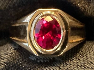 Red Spinel Ring 14k Yellow Gold 2.33 Carat Bezel Mens Gents Custom Vintage - Picture 1 of 7