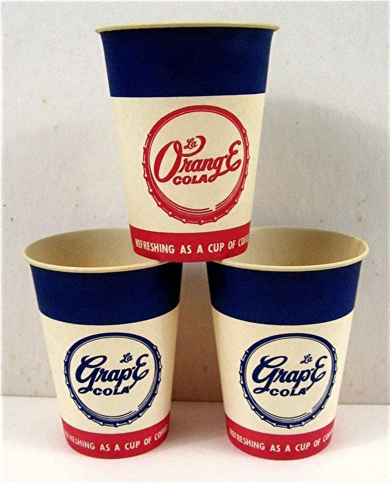 3 восковые чашки для газировки La GrapE Cola & La OrangE Cola 9 унций старые неиспользованные на складе магазина - Изображение 1 из 1