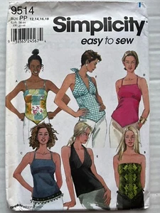 Pattern Simplicity 9514, misses’summer tops, halter, strappy, strapless 12-18 - Picture 1 of 2