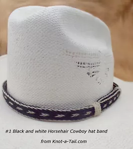 Banda para sombrero de crin de caballo, elegante banda para sombrero de crin de caballo, sin borlas, diseño blanco y negro - Imagen 1 de 9