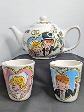 Wedding Set Tea Pot Cups Mugs Animated Bride & Groom Blond Amsterdam Gift