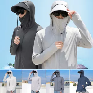 T-shirt uomo con cappuccio UPF 50+ manica lunga sole pelle protezione UV pesca outdoor ☾ - Foto 1 di 26