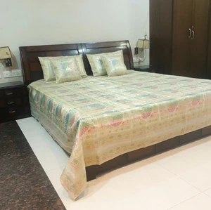 Banarasi Bed Cushion & Pillow Cover Set Peacock White Silk & Woven Brocade Gift - Picture 1 of 17