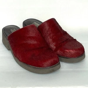 Donald J. Pliner Burgundy Calf Hair 1.5" Block Heel Mules Slip On Size 6 - Picture 1 of 11