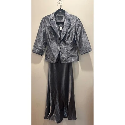Alex Evenings Gray Floral Brocade Jacket Dress Set Petite 4P Formal Occasion - Image 1 of 4