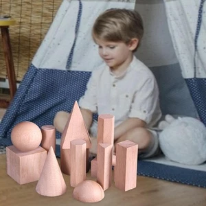 12pcs Kids Wood Geometric Solids Shapes Bricks Learning Educational Toys - Picture 1 of 7