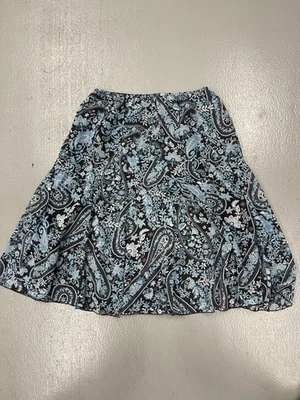 Dressbarn Skirt Womens Size 12 Black Blue Floral Paisley A-Line Knee Length - Image 1 of 4