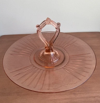 Vintage Jeannette Depression Glass Pink Mayfair Sandwich Tray - image 1 of 2