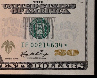 HG $20 2006 Star Federal Reserve Note IF00214634* 320K Run 1, Atlanta F6 twenty$ - Image 1 of 3