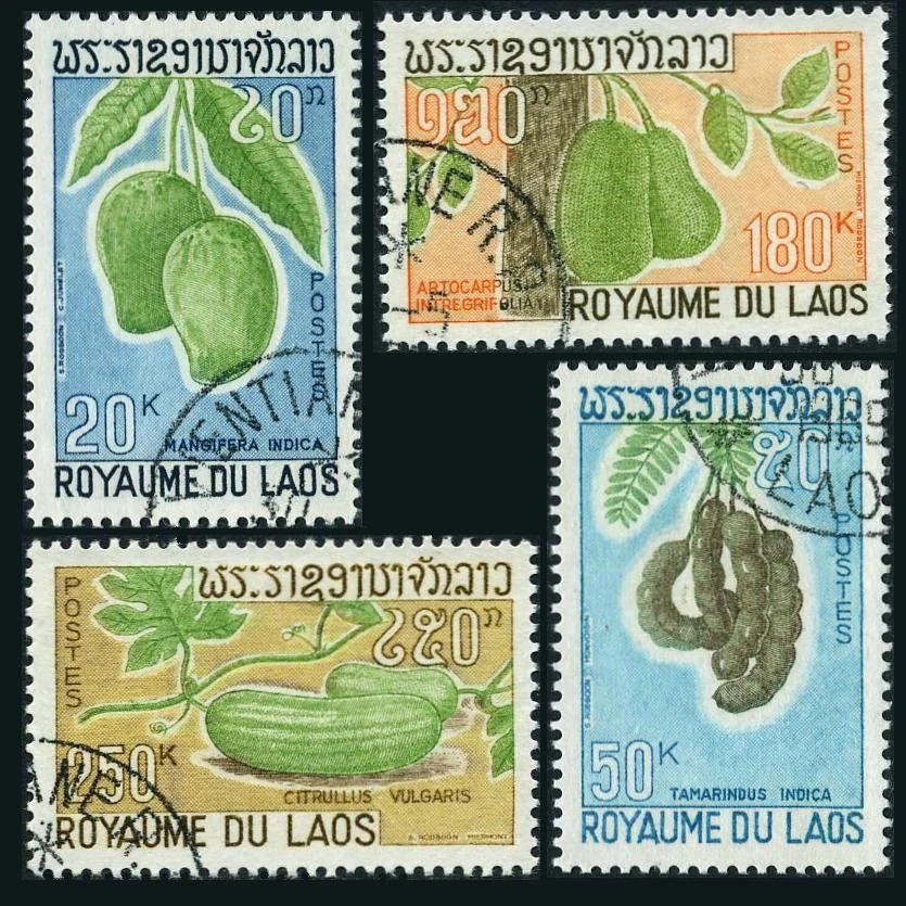 Laos 174-177, CTO. Michel 240-243. Mangoes, Tamarind, Jackfruit,Watermelon,1968. - Image 1 of 1