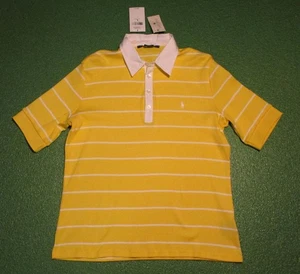 Polo Ralph Lauren Golf Para Mujer Manga Corta, Rayas Amarillas, Talla L, NUEVO - Imagen 1 de 8