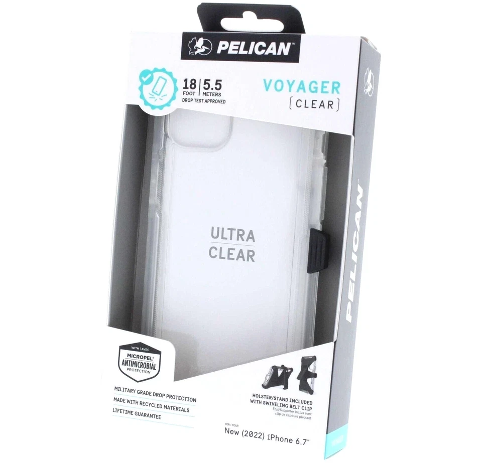 Capa Pelican Voyager com clipe de coldre para iPhone 14 Plus transparente - Imagem 1 de 3