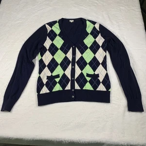 J.Crew Argyle Strickjacke Pullover dunkelblau grün Baumwolle Damen M Preppy Academia - Bild 1 von 11