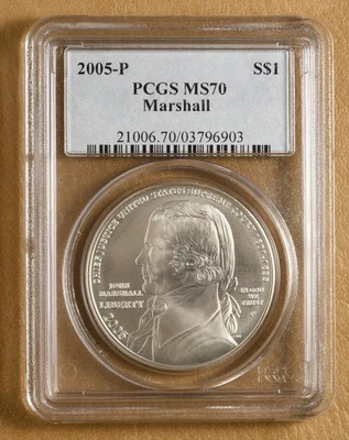 2005 P John Marshall Commemorative Silver Dollar PCGS MS70 - Image 1 of 2