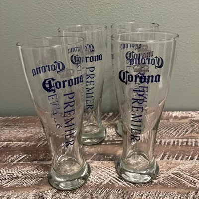 Лот из 4 стеклянных пива Corona Premier высотой 8 дюймов Pilsner для паба 12 унций - Изображение 1 из 4